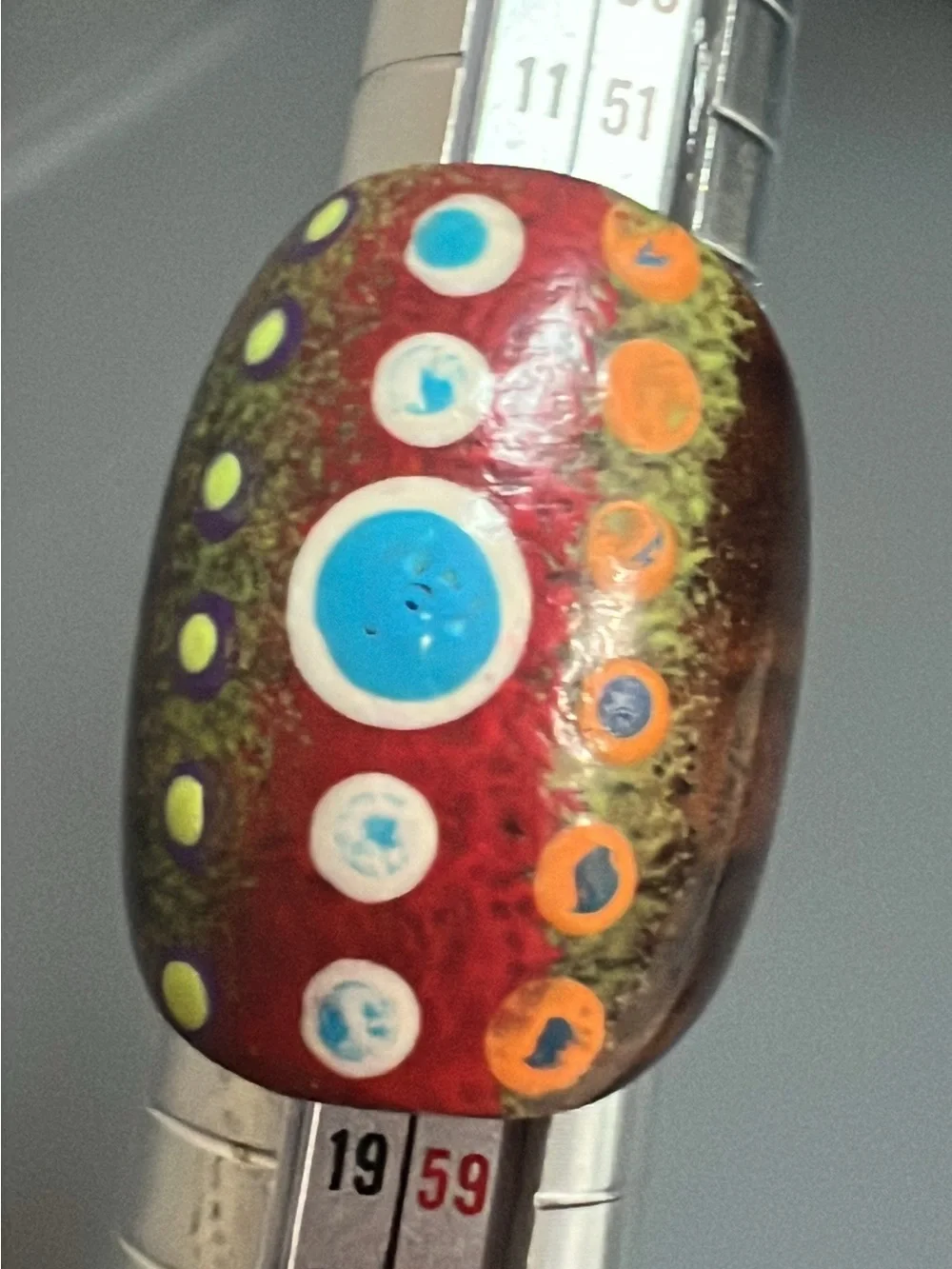Handcrafted Multicolor hand painted wooden ring  - Vibrant Red, Blue & Orange